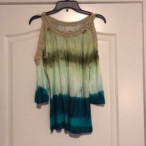 Chico’s blue green ombré blouse, size 1, NWT